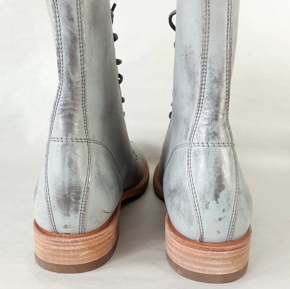 Frye Veronica Combat Boot Mid-Calf Laceup Women Size 11 Silver Burnished Leather - Picture 10 of 16